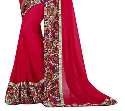 Livie Women's Georgette Sarees Party Wear/Fancy Georgette Sarees/Printed Georgette Sarees - Ruby Red