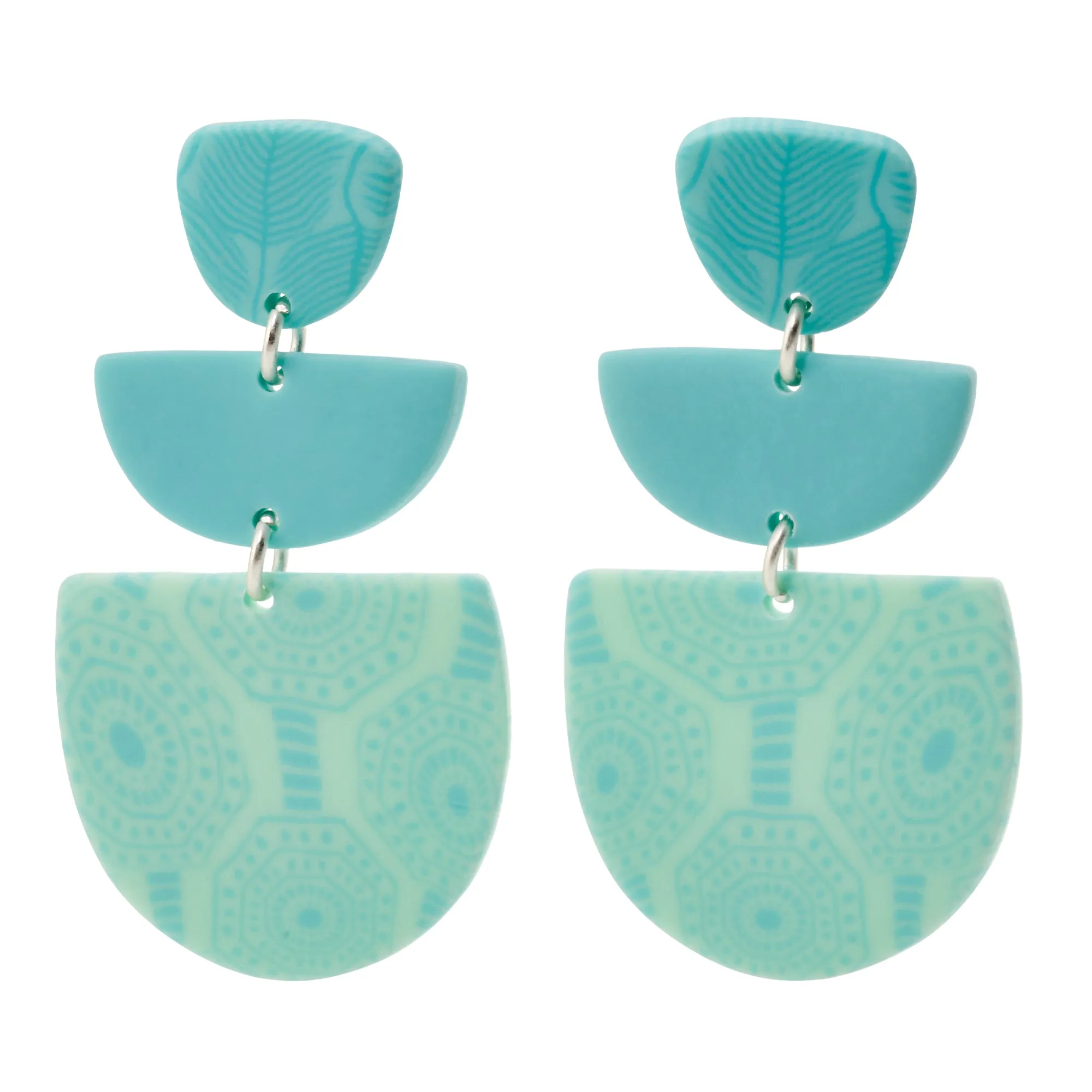 Maui Blue Triple Clay Bezel Post Earrings