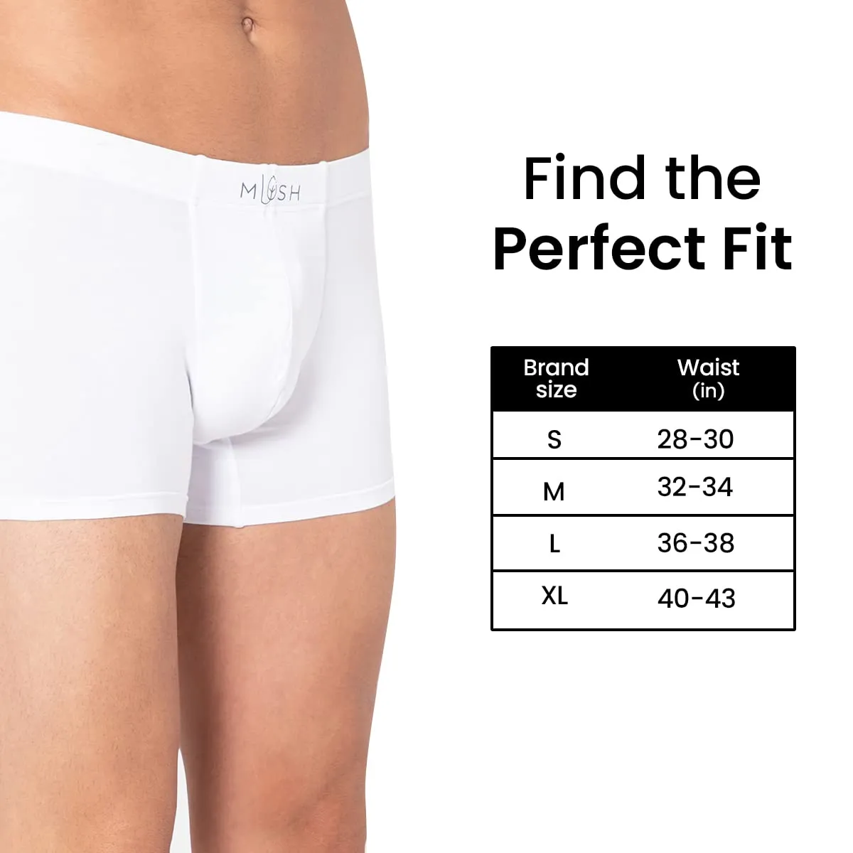 Mush Ultra Soft, Breathable, Feather Light Men's Bamboo Trunk || Naturally Anti-Odor and Anti-Microbial Bamboo Innerwear (L, White)