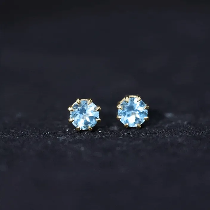 Natural Swiss Blue Topaz Solitaire Stud Earrings in 8 Claw Prong Setting