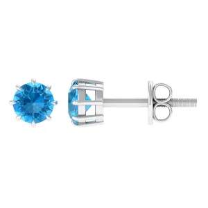 Natural Swiss Blue Topaz Solitaire Stud Earrings in 8 Claw Prong Setting