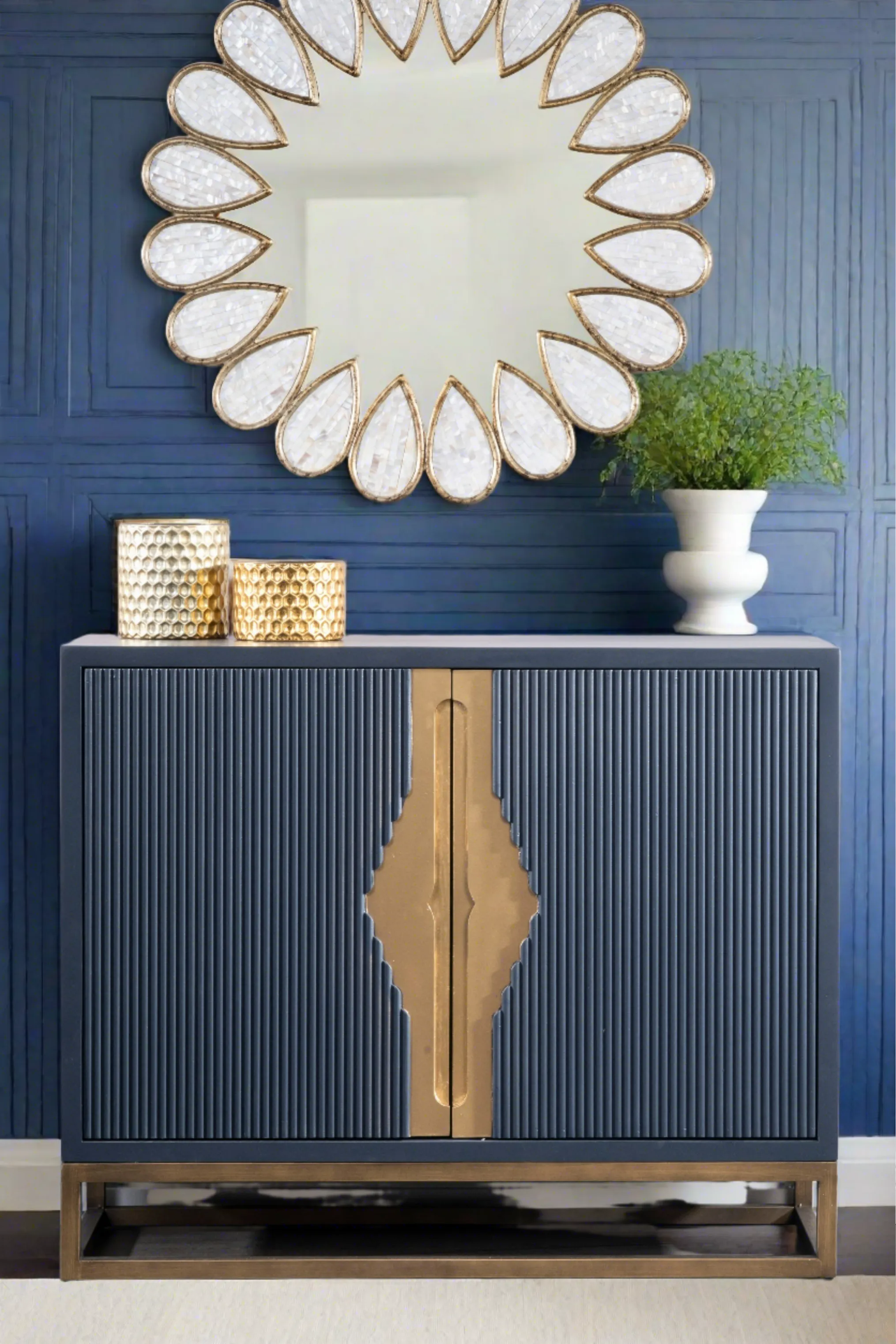 Parker  Blue Fluted Accent Cabinet