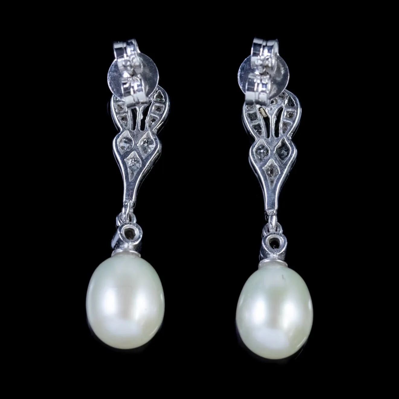 Pearl Diamond Drop Earrings 18Ct White Gold Studs