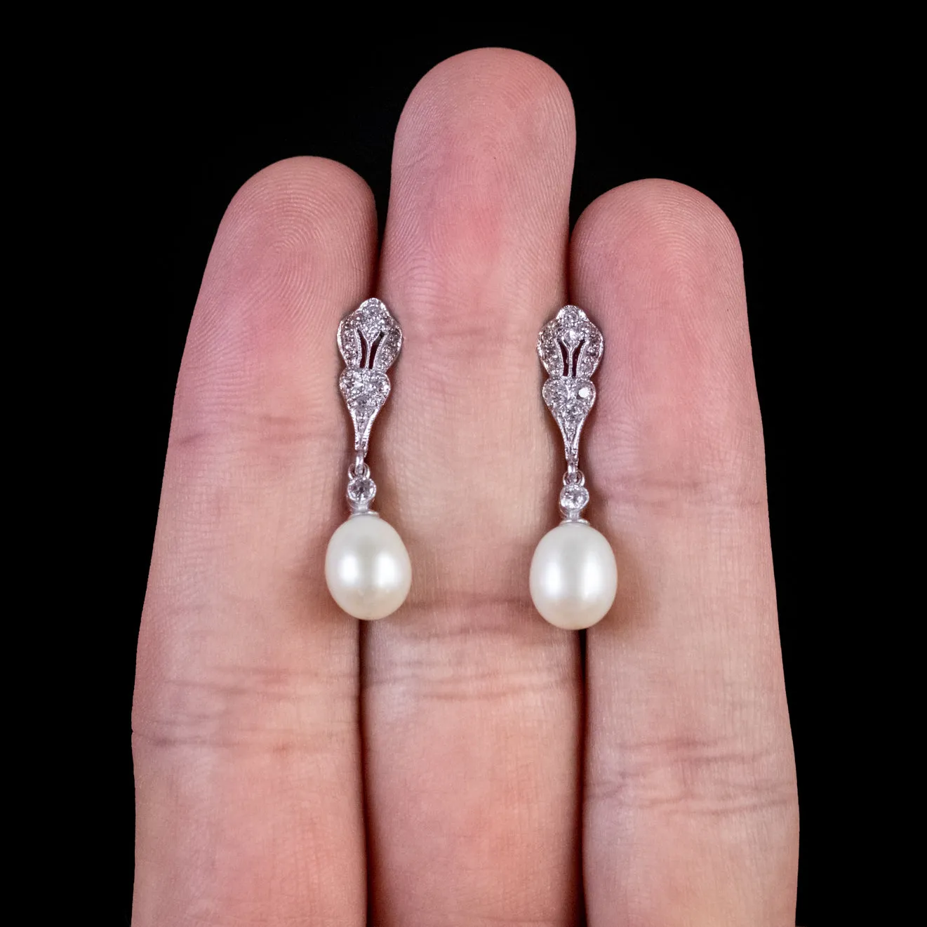 Pearl Diamond Drop Earrings 18Ct White Gold Studs