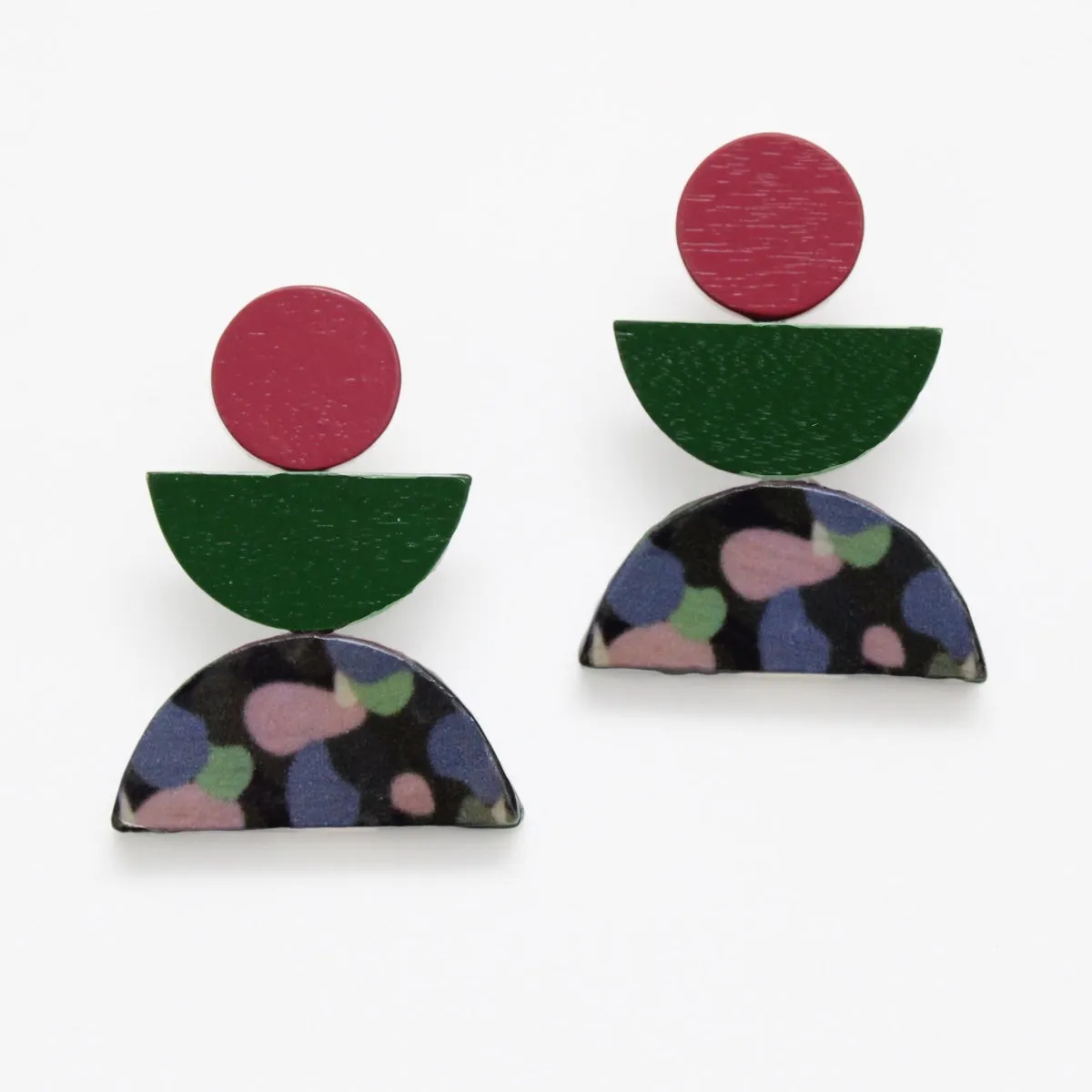 Pink and Green Geometric Earrings