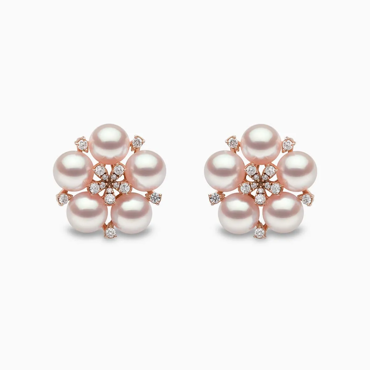 Raindrop 18K Gold Akoya Pearl and Diamond Motif Earrings