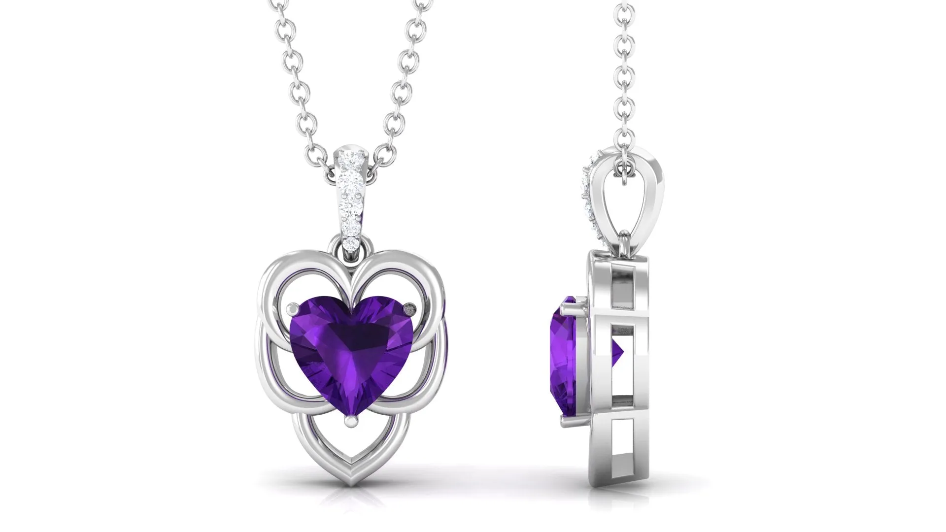 Real Amethyst Heart Pendant with Diamond Accent Bail