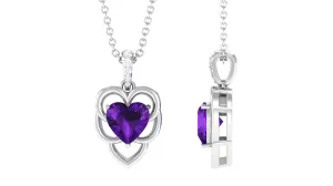 Real Amethyst Heart Pendant with Diamond Accent Bail