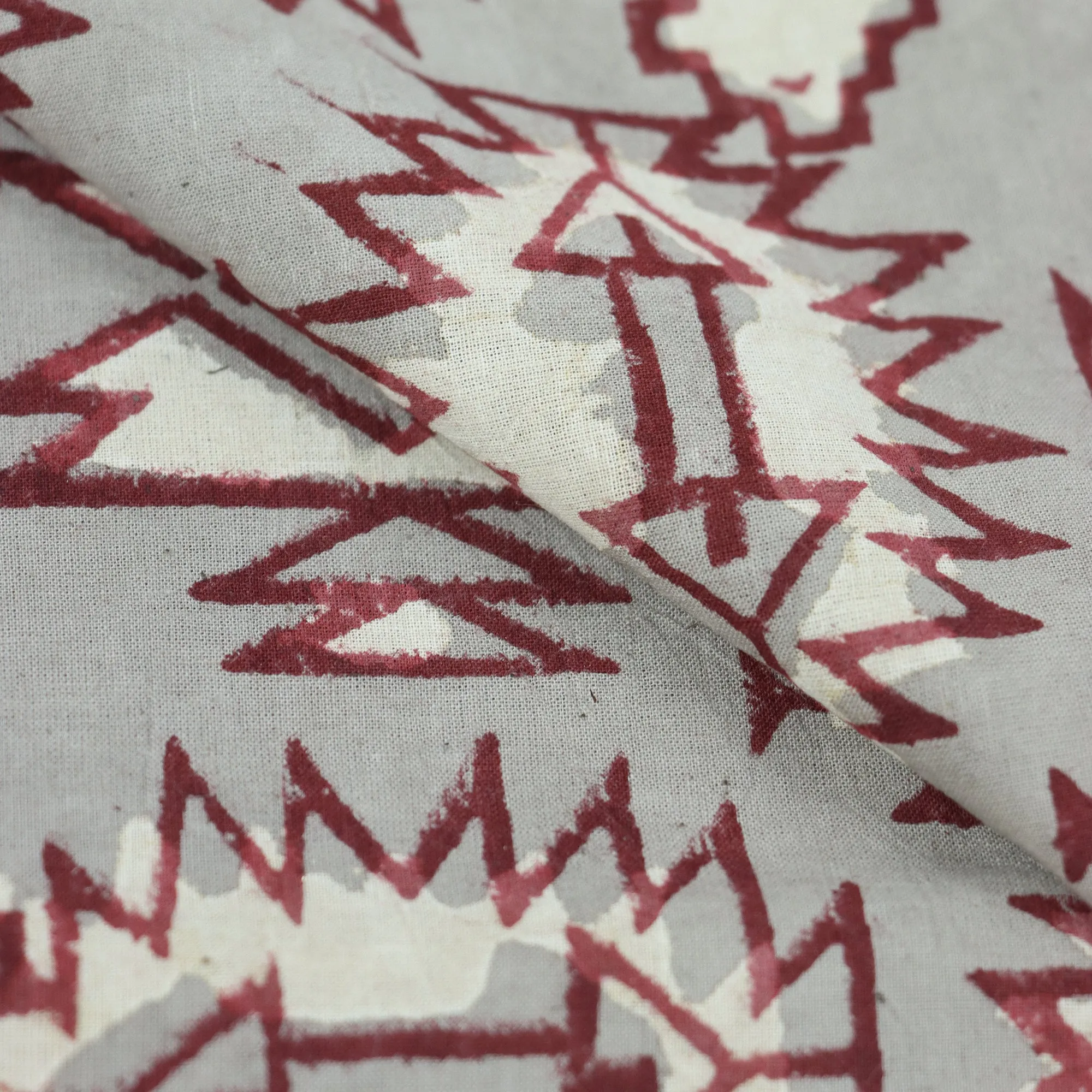 Red Abstract Cotton Hand Block Print Fabric