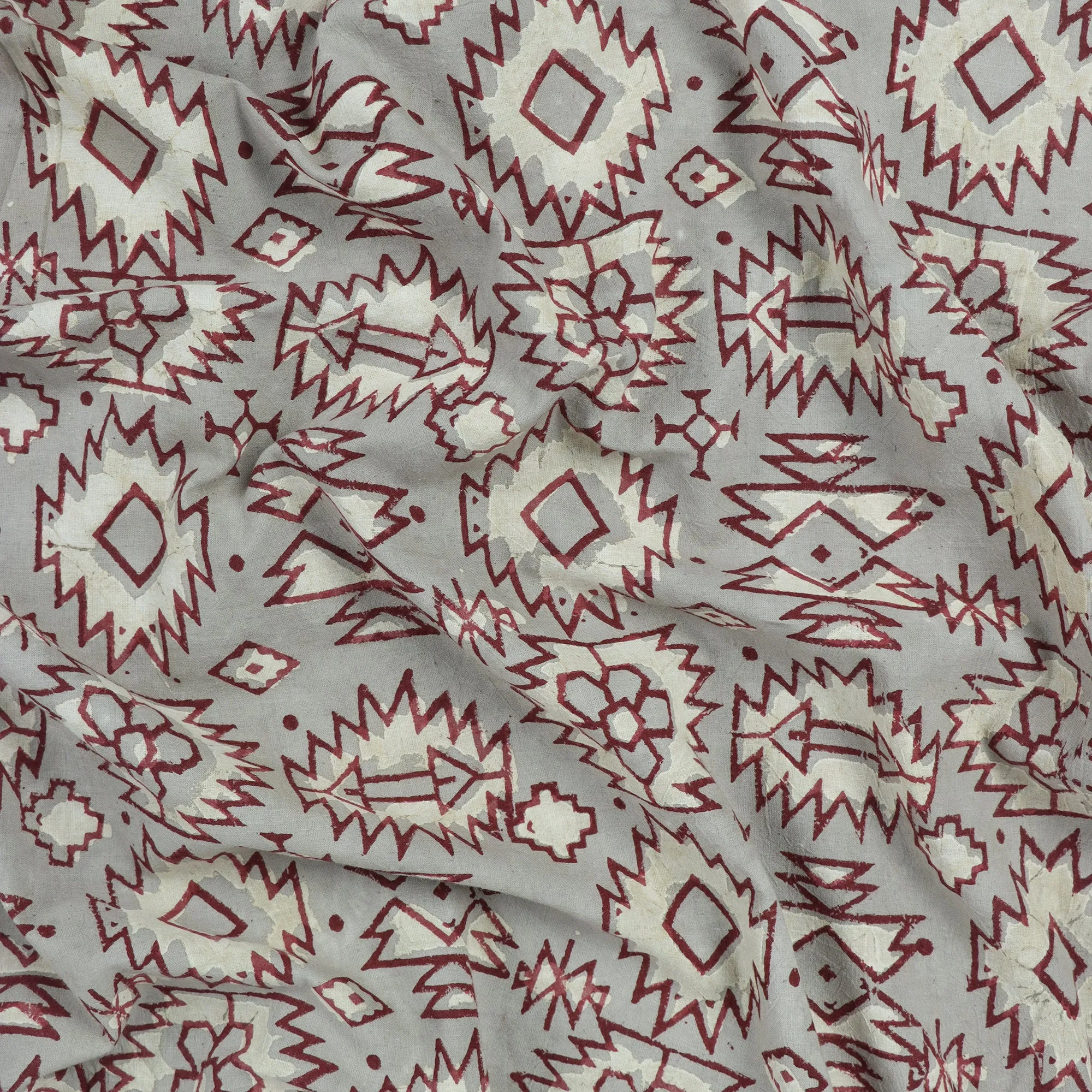 Red Abstract Cotton Hand Block Print Fabric