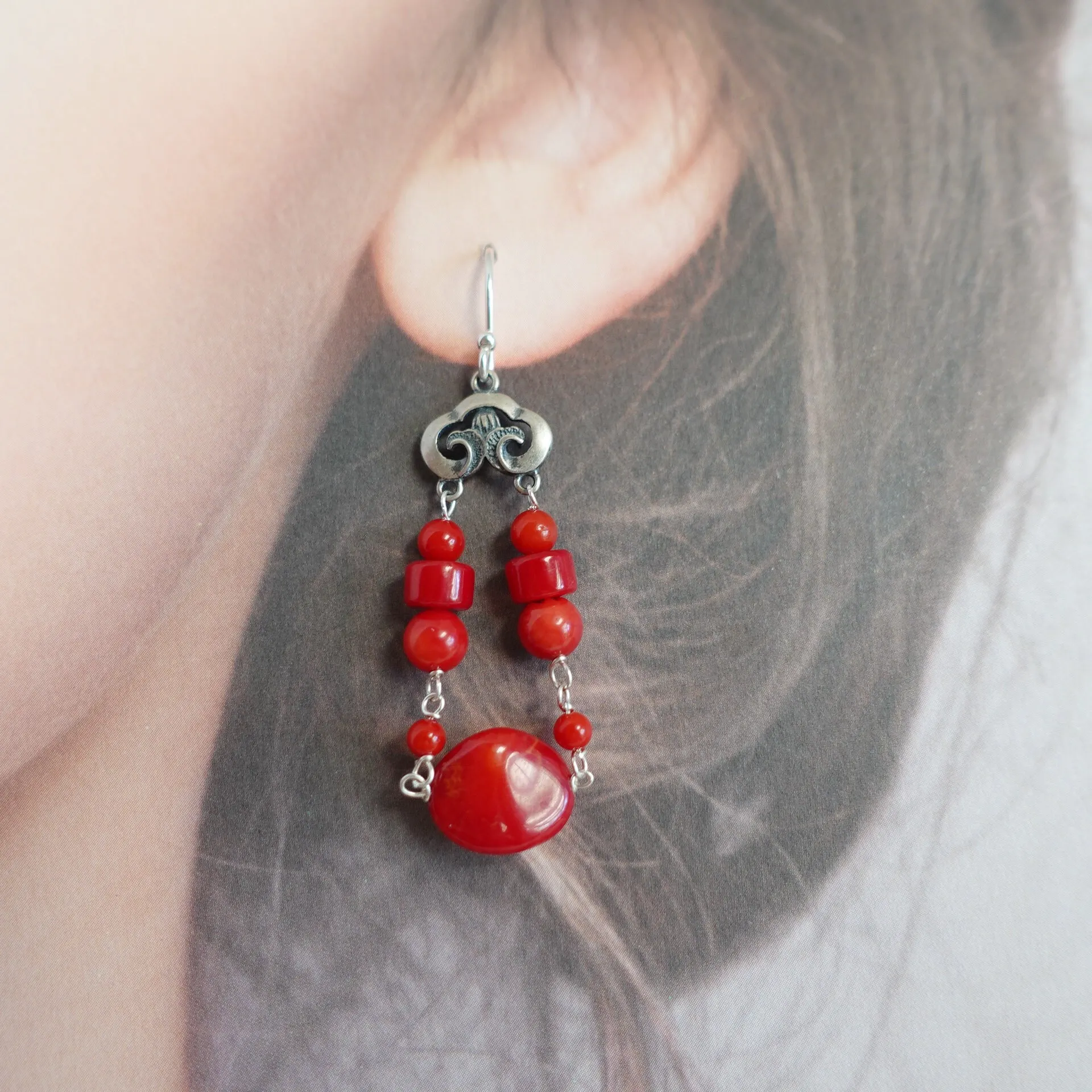 Red Coral Tribal Earrings