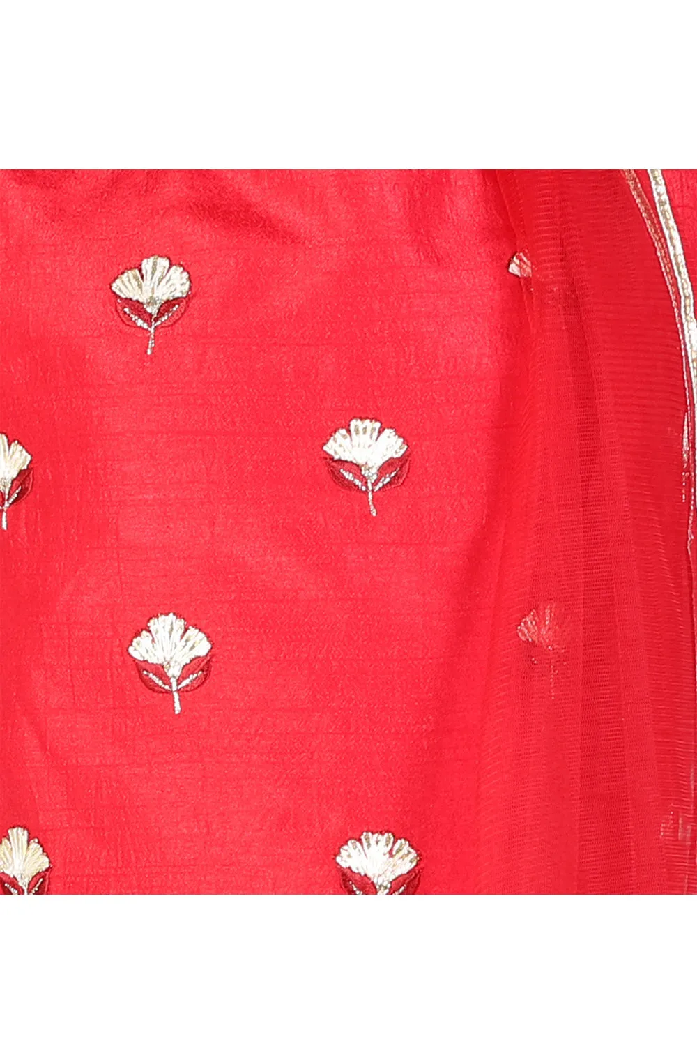 Red Flower Embroidered Top With Lehenga Set