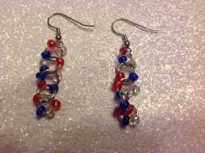 Red, white and blue dangle earrings