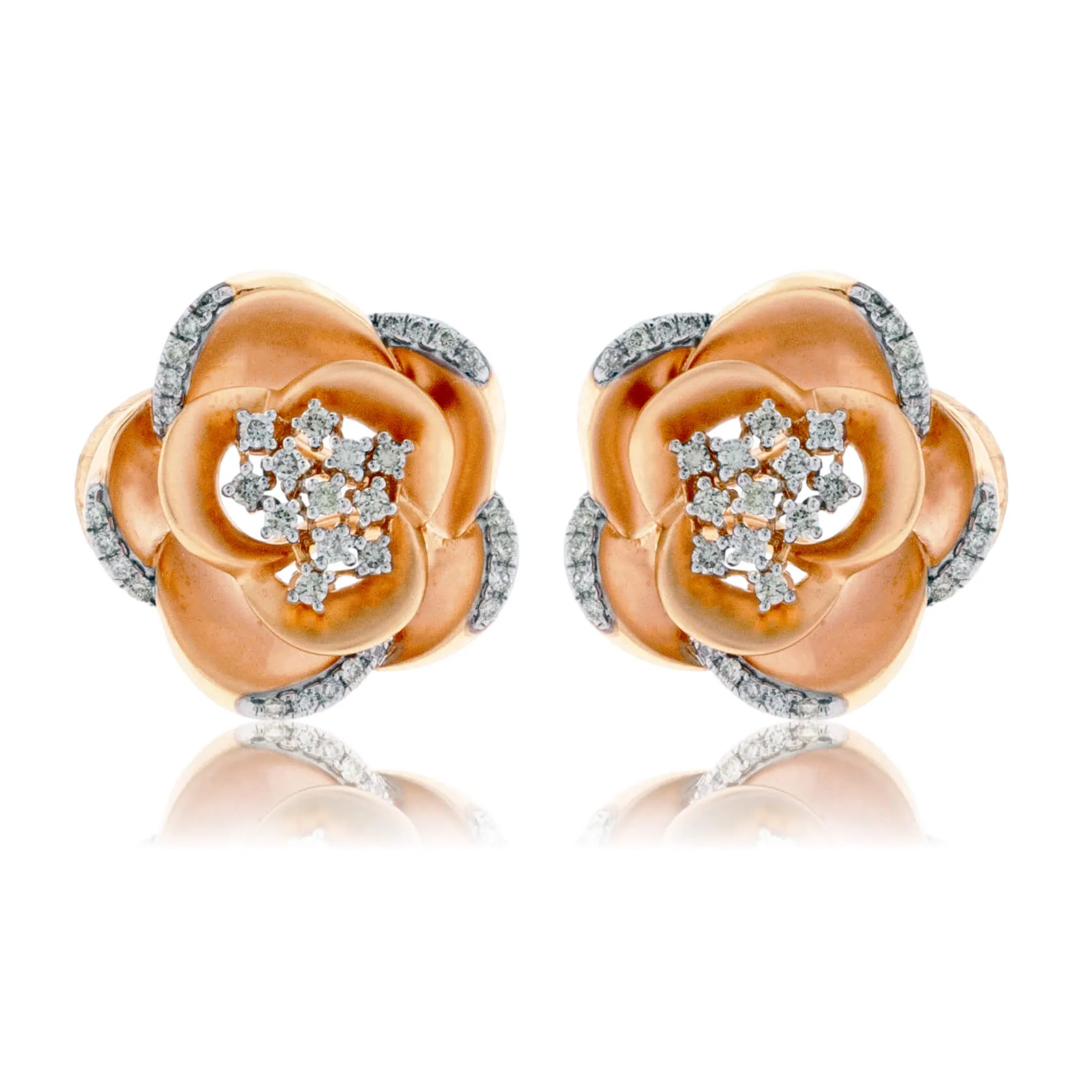 Rose Gold Rose Style Earrings with Diamond Accents