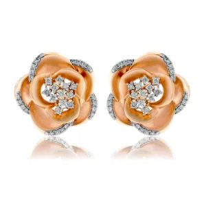 Rose Gold Rose Style Earrings with Diamond Accents