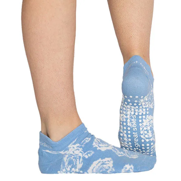 Rose Tab Back Grip Sock - Blue/White