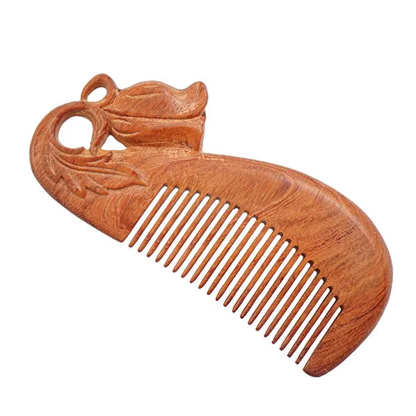 Rosewood Seamless Pocket Hair Comb with Carved Rose Handle