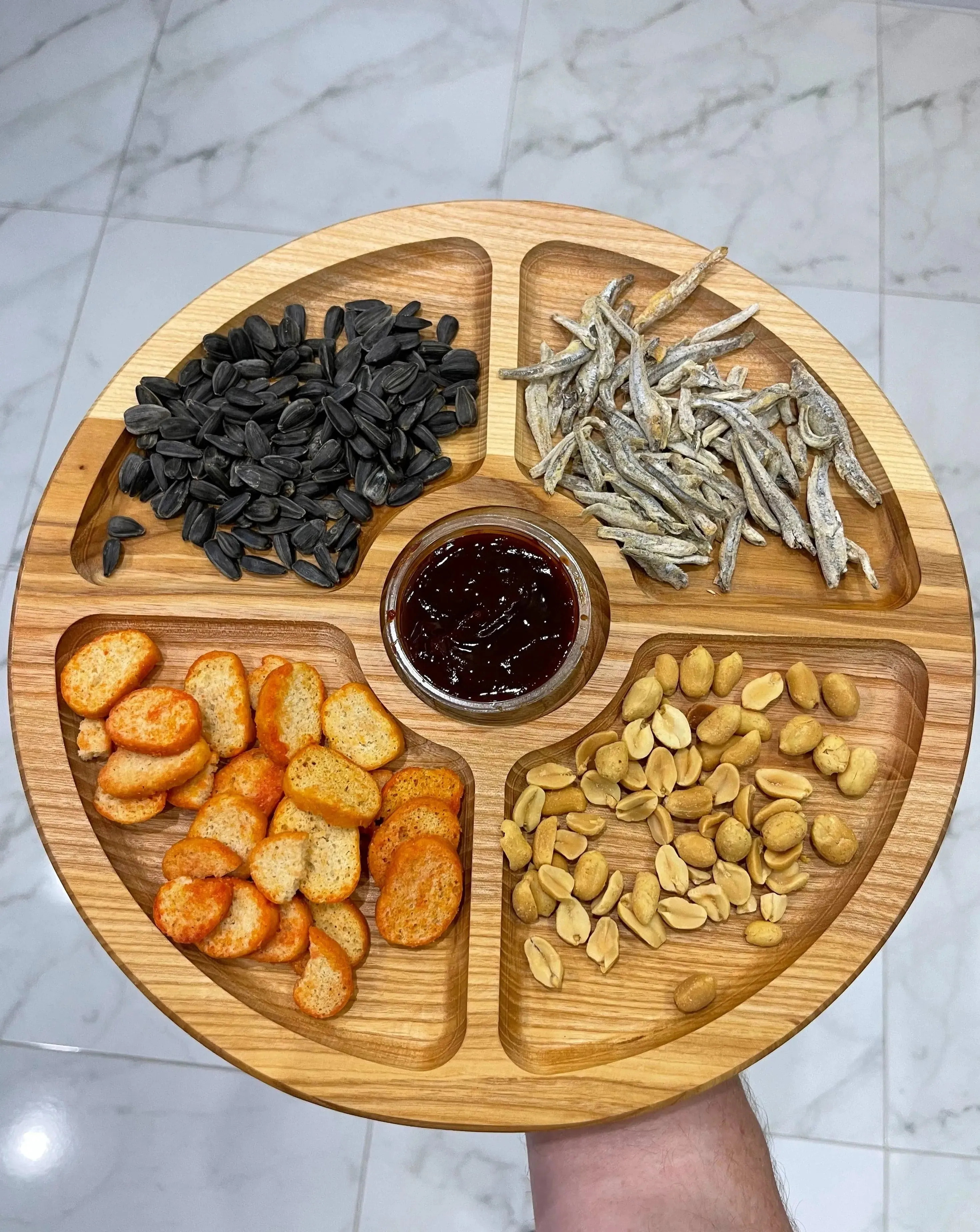 Round wooden serving tray