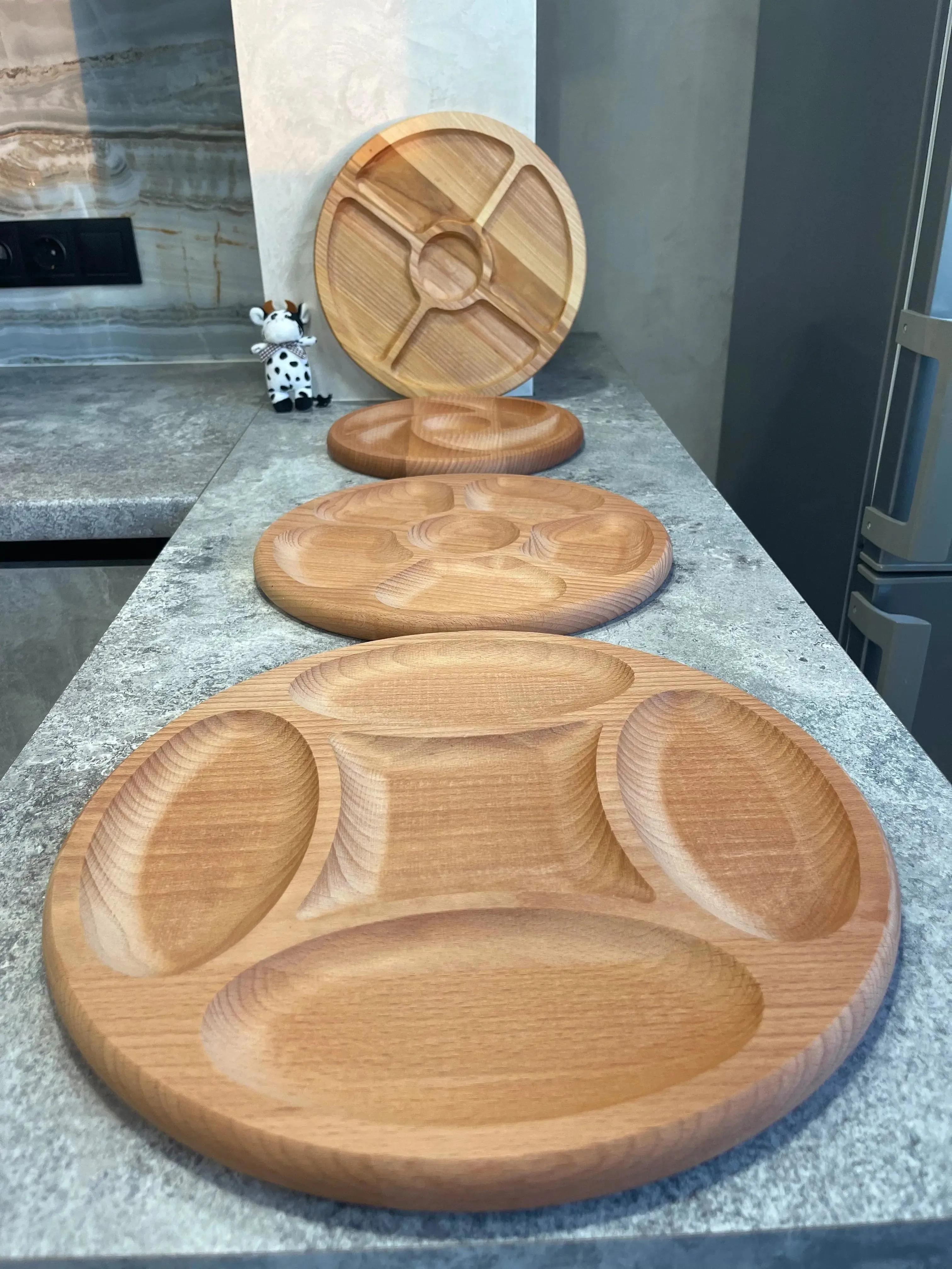 Round wooden serving tray