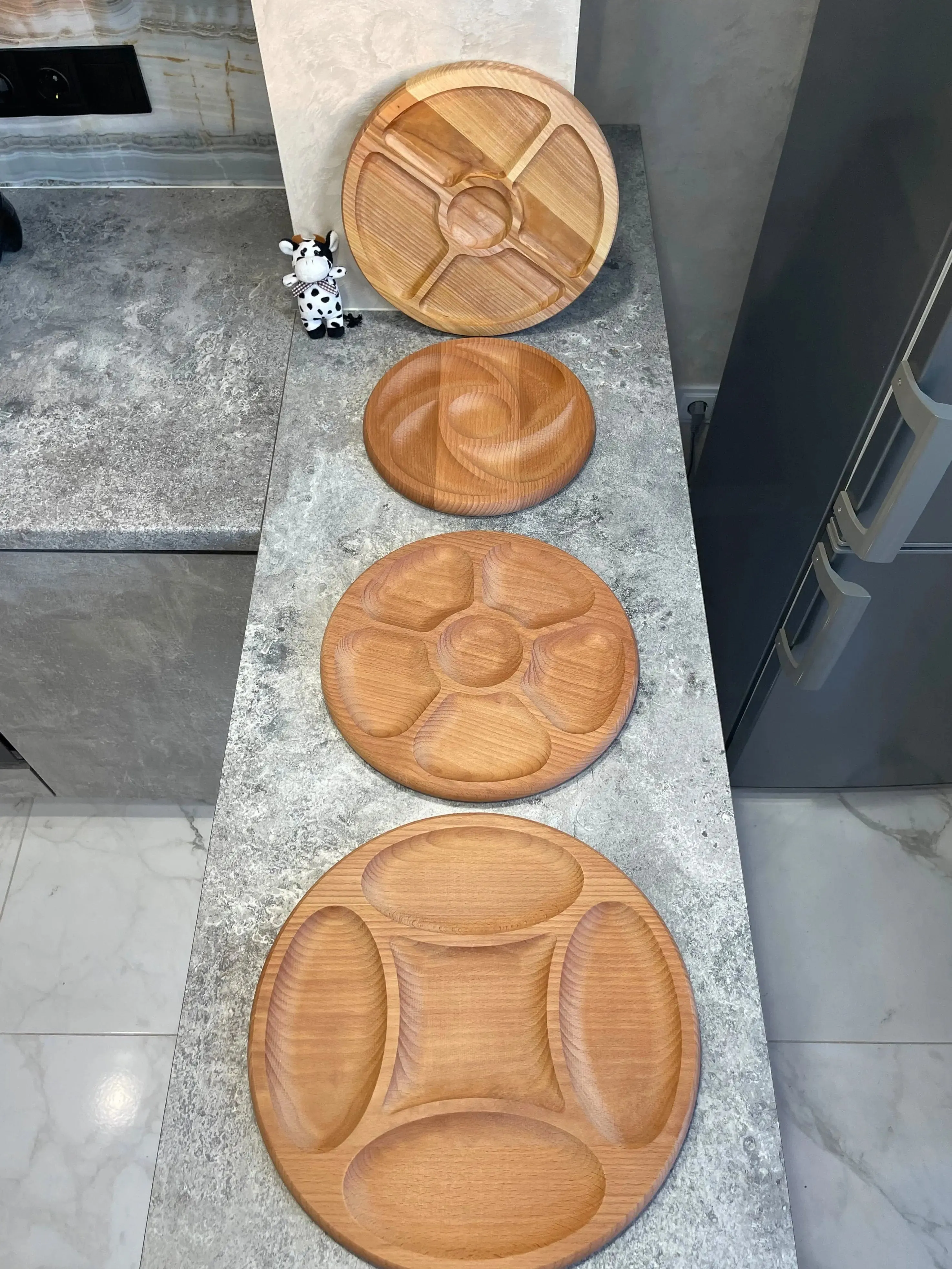 Round wooden serving tray