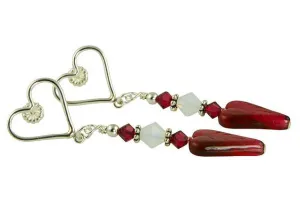 Ruby Heart Crystal Handmade Earrings