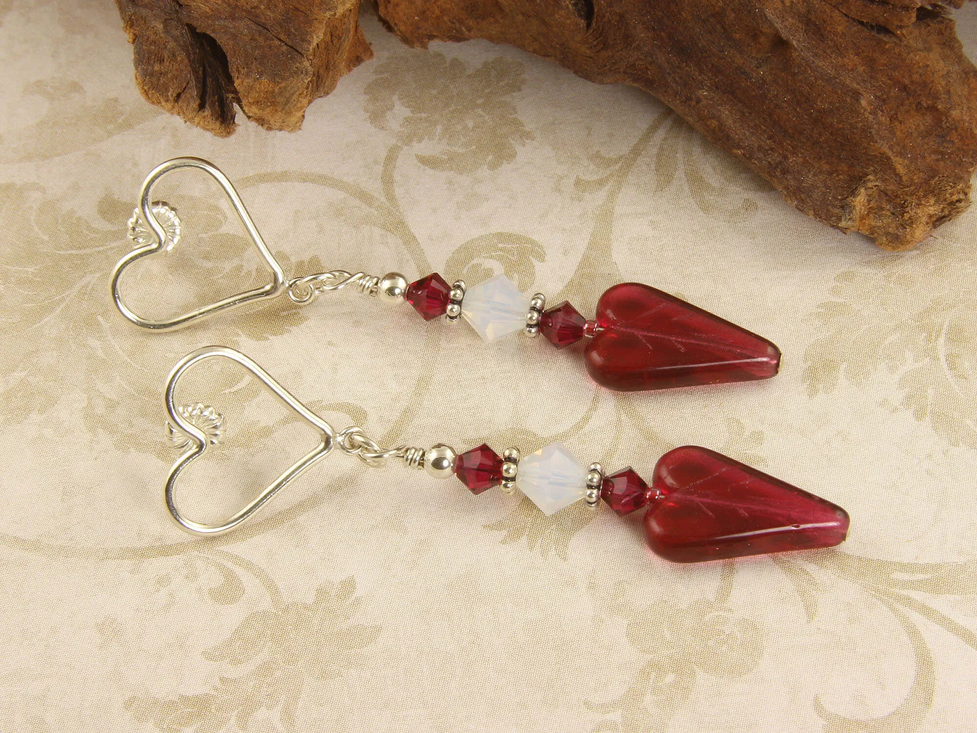 Ruby Heart Crystal Handmade Earrings