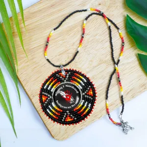 SALE 50% OFF - MMIW Red Hand Sunburst Beaded Patch Necklace Pendant Unisex With Native American Style