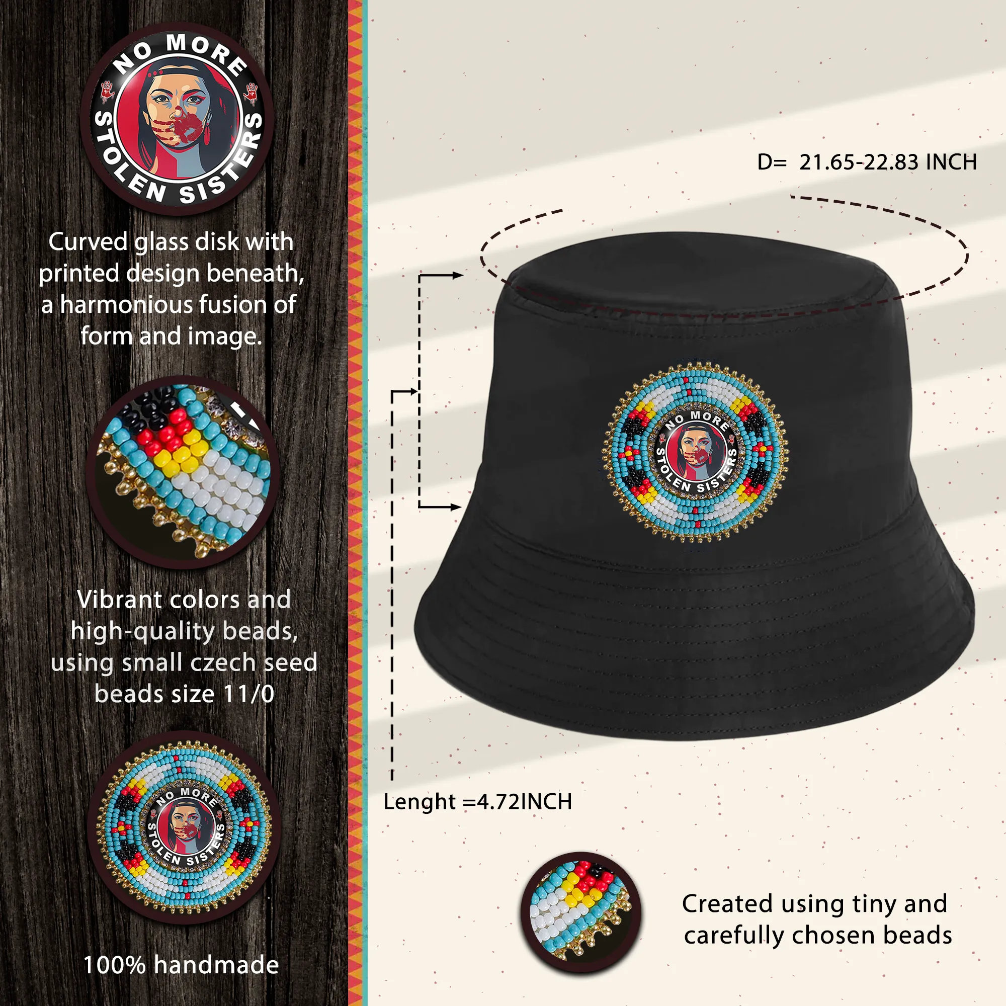 SALE 50% OFF - No More Stolen Sister Beaded Unisex Cotton Bucket Hat with Native American