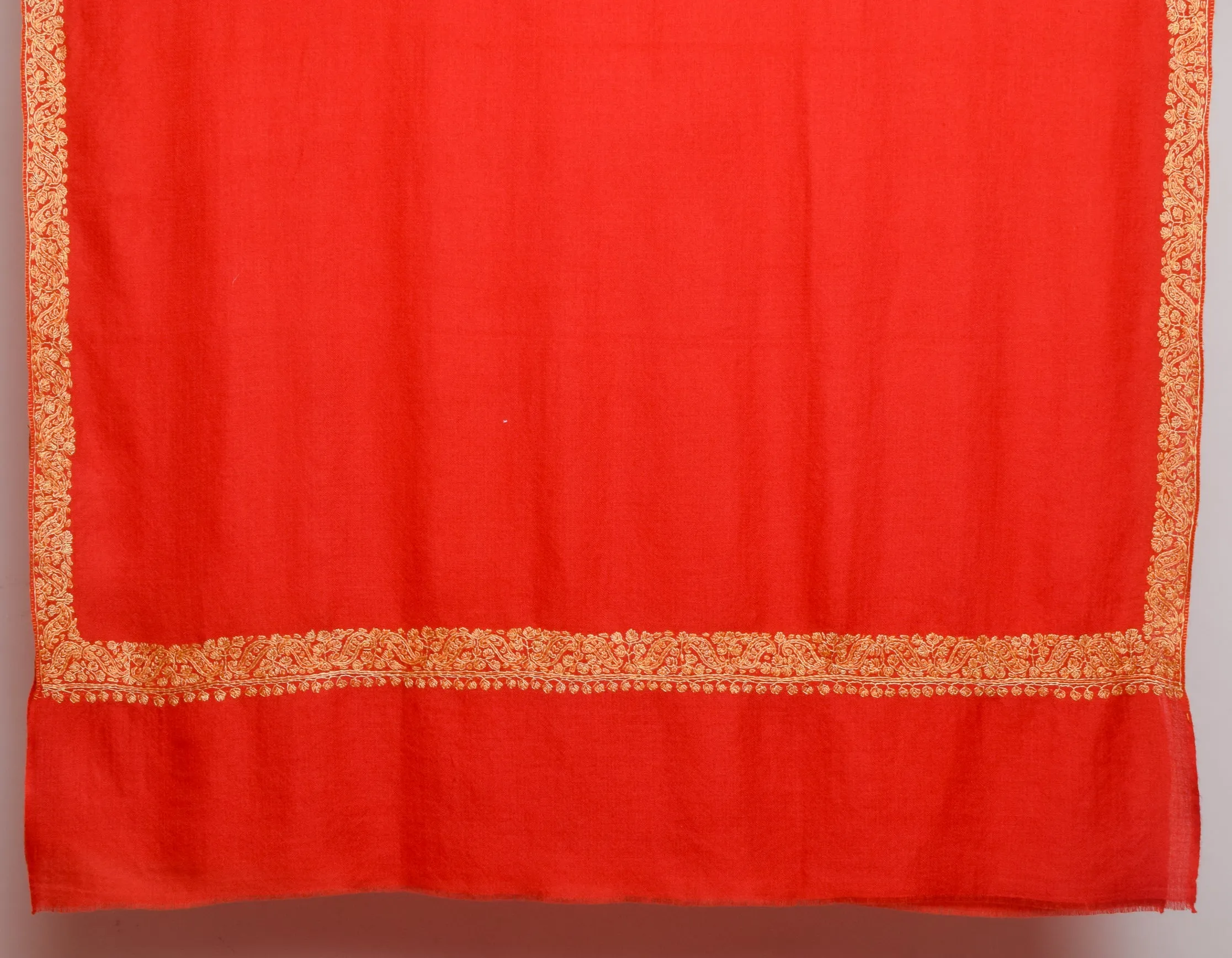 Scarlet Red Handwoven Border Embroidered Cashmere Pashmina Shawl