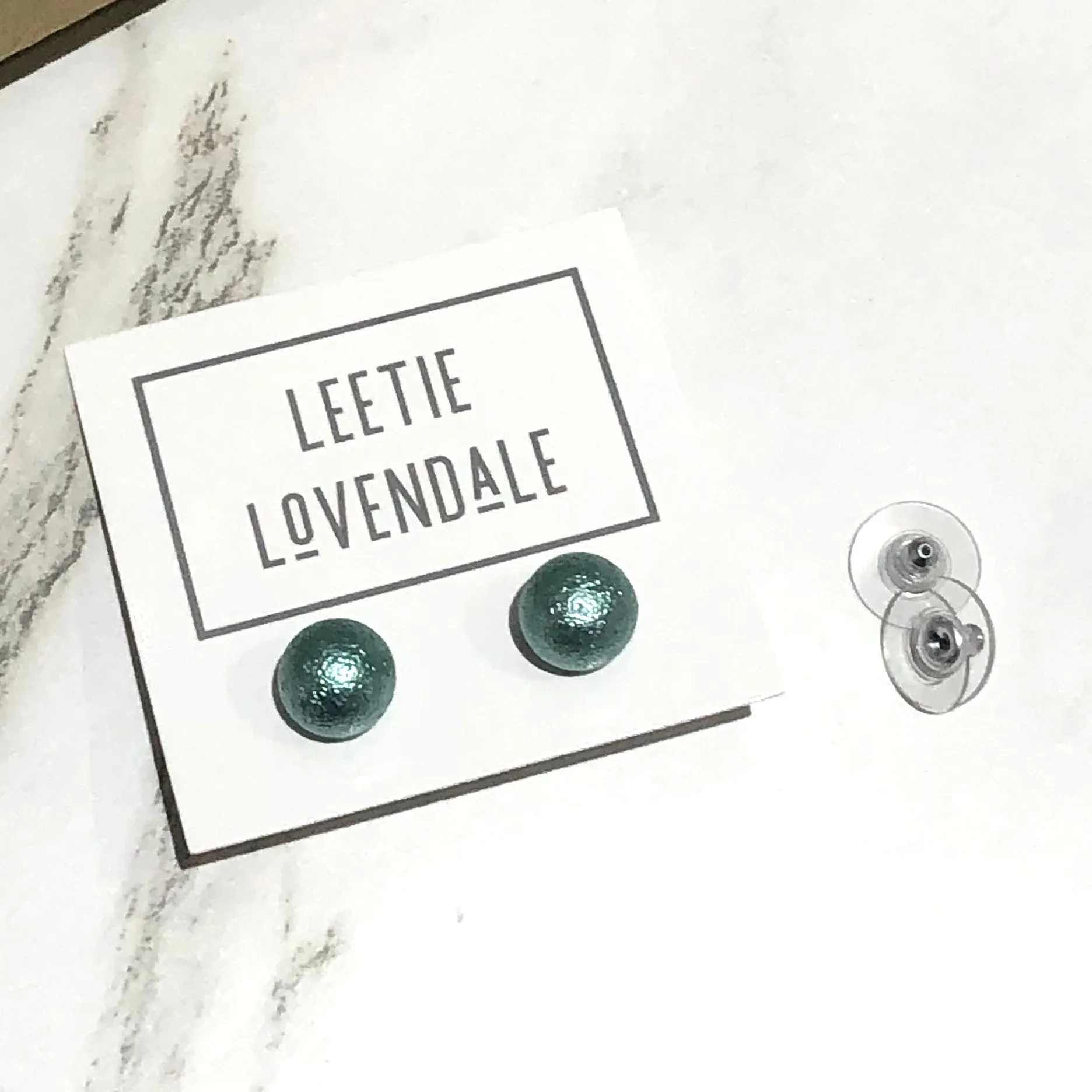 Seafoam Pitted Lucite Mini Ball Stud Earrings