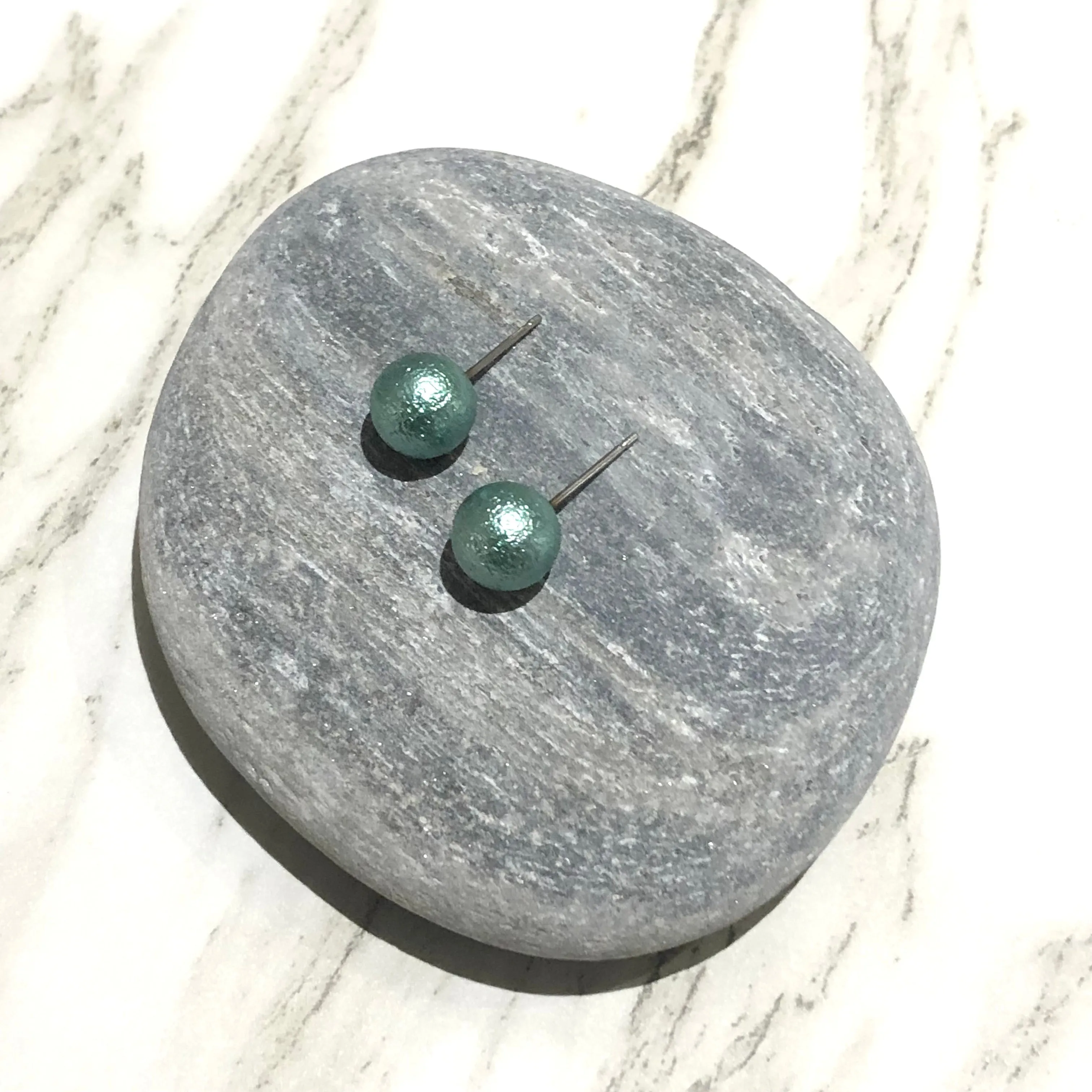 Seafoam Pitted Lucite Mini Ball Stud Earrings