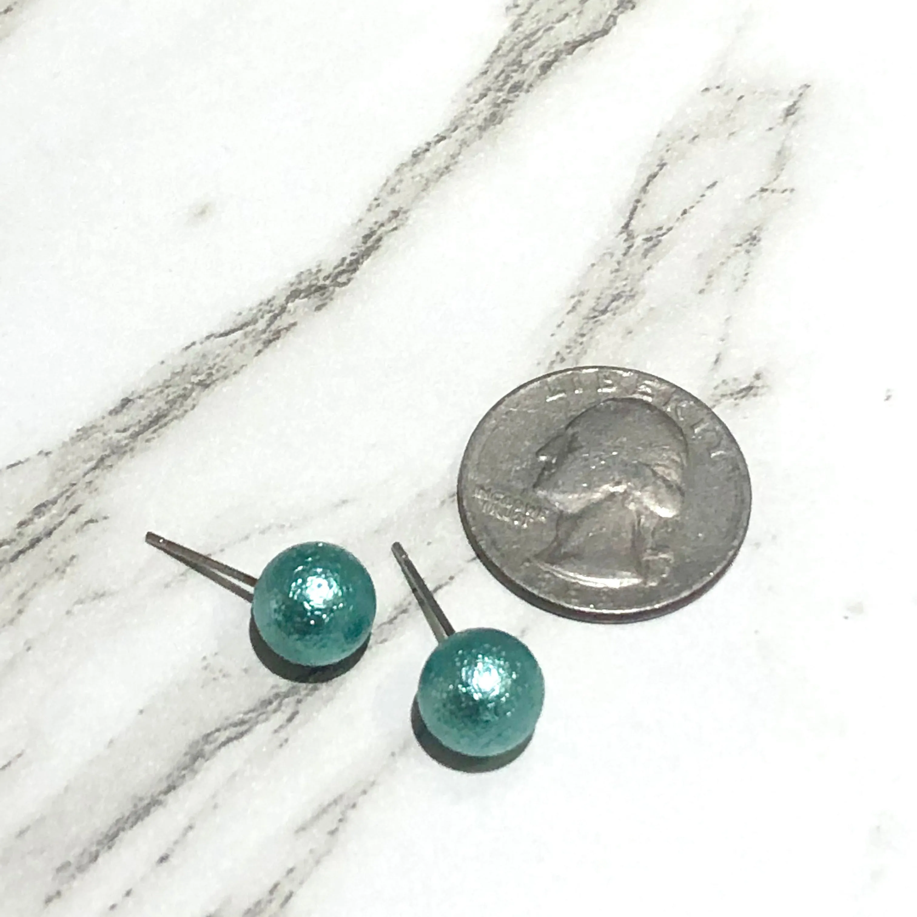 Seafoam Pitted Lucite Mini Ball Stud Earrings