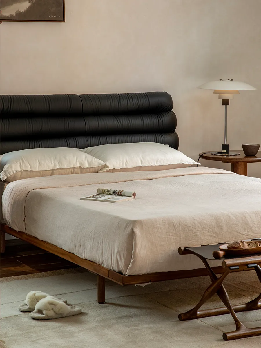 Seren Teak Leather Bed