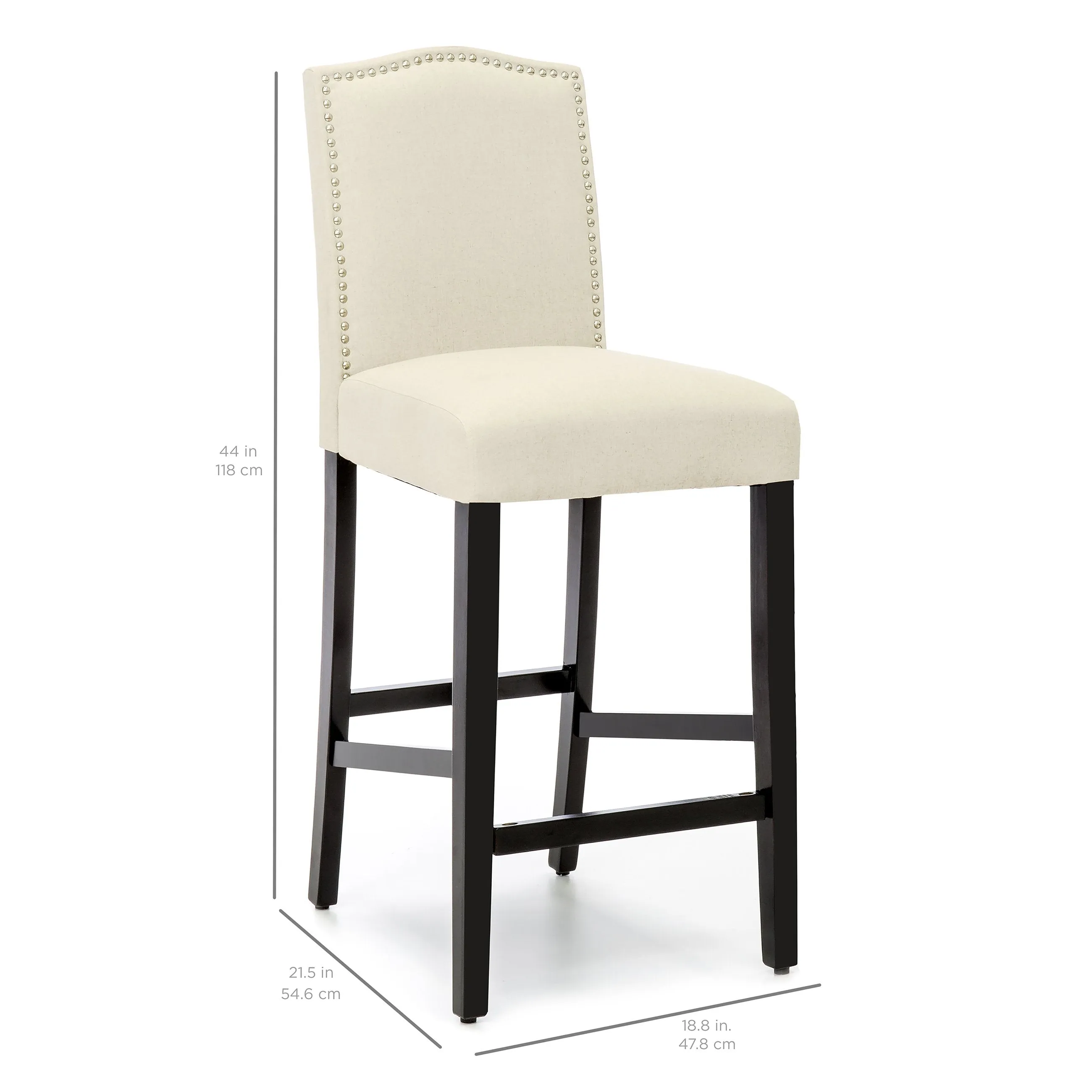 Set of 2 30in Faux Leather Counter Height Bar Stools w/ Studded Trim Back