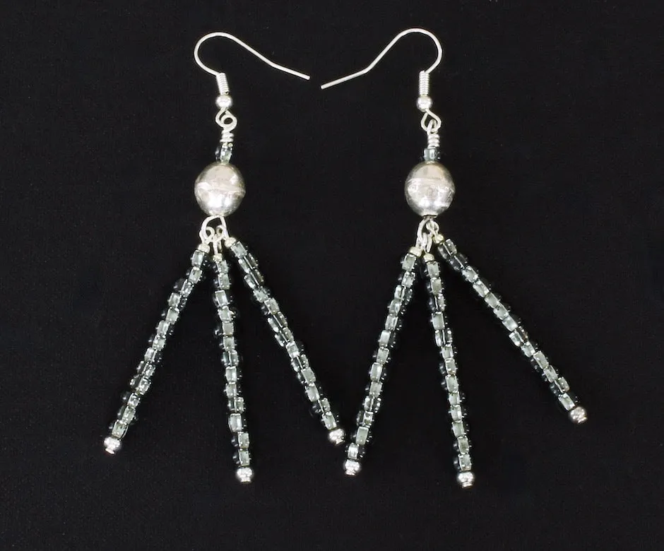 Shimmery Gray Rondelle Bead 3-Strand Earrings with Sterling Silver