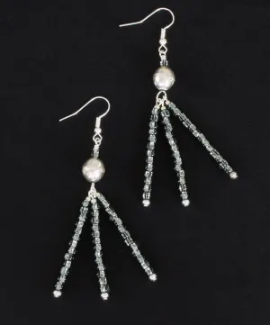 Shimmery Gray Rondelle Bead 3-Strand Earrings with Sterling Silver