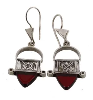 Silver and Red Ingal Tuareg Earrings