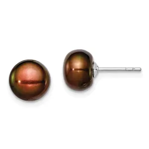 Silver Brown Fresh Water Cultured Pearl Earring