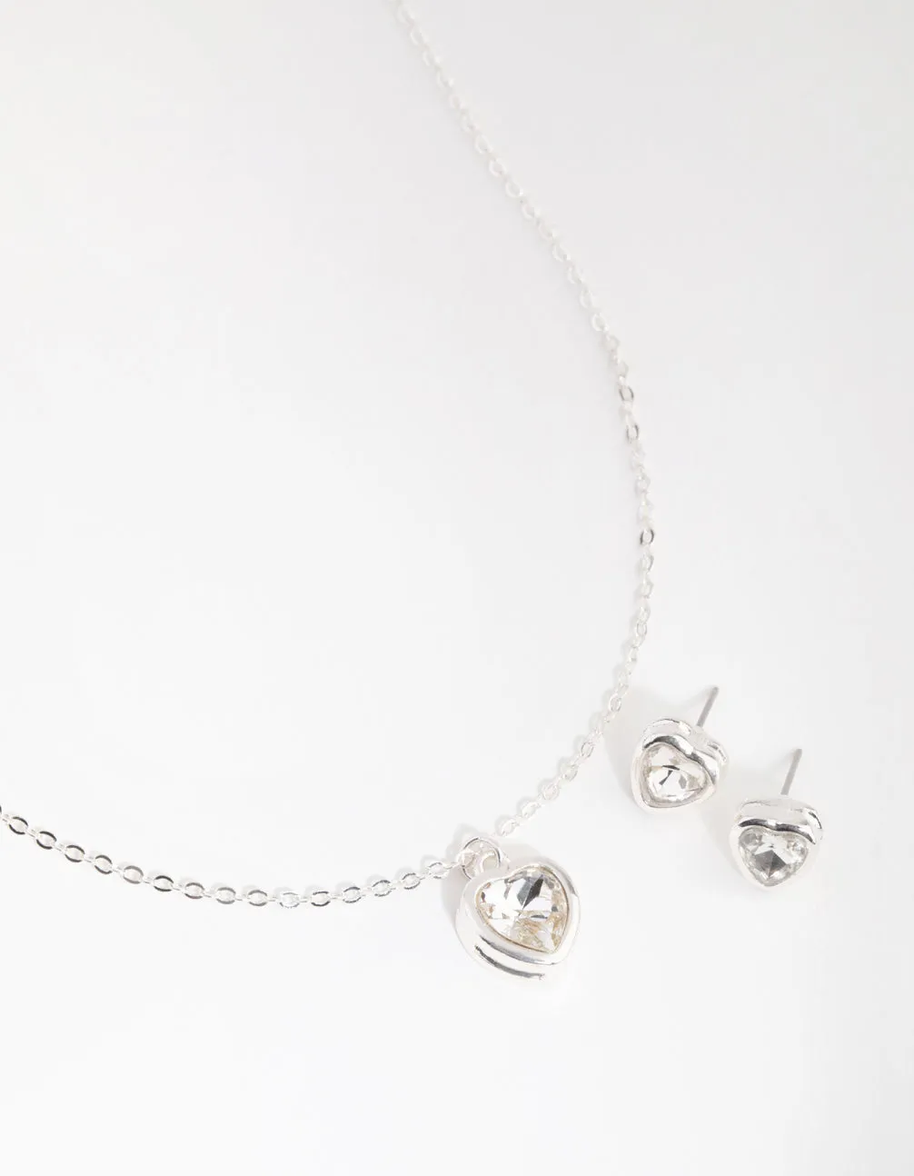 Silver Heart Necklace & Earrings Set