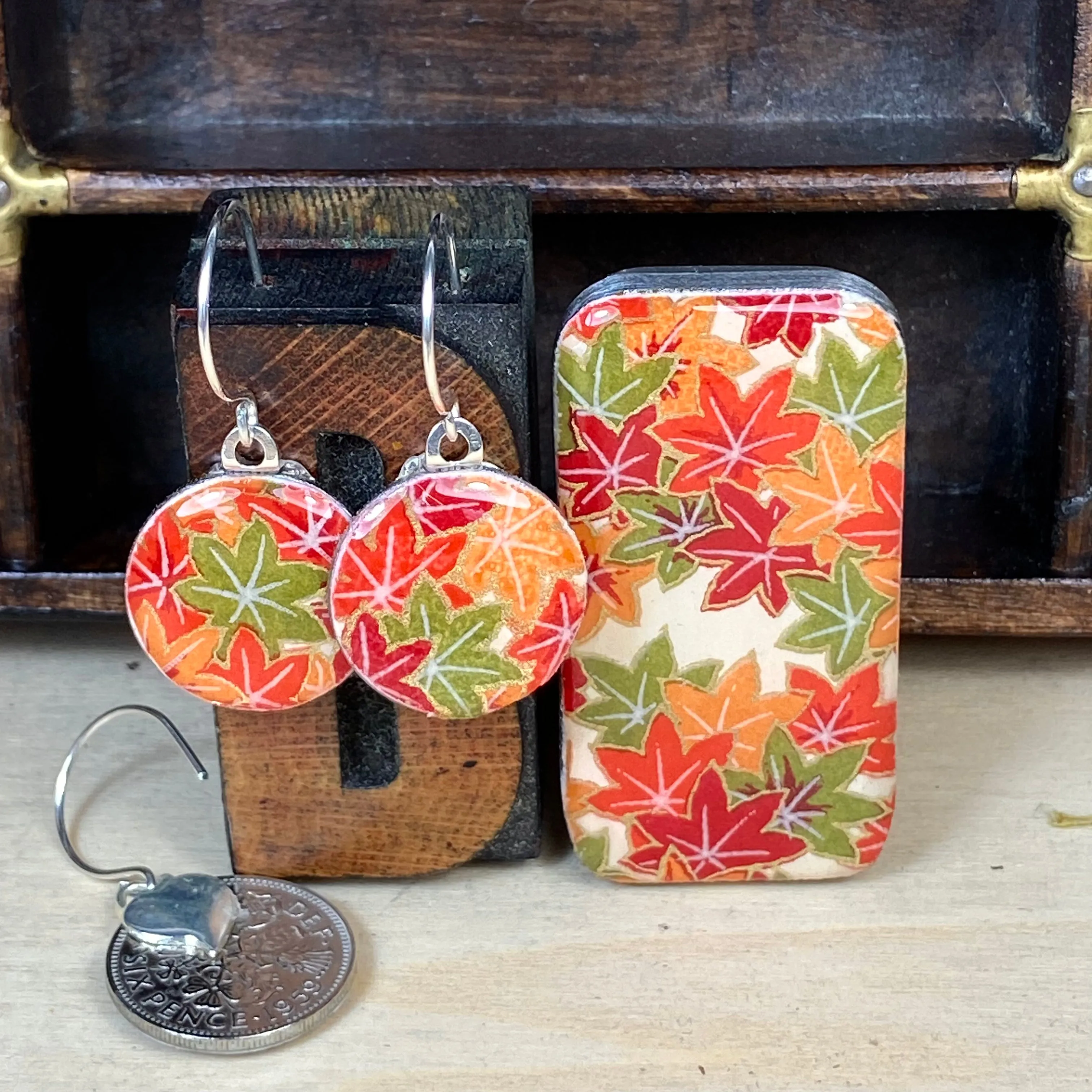 Sixpence Earrings and Teeny Tiny Tin Maple