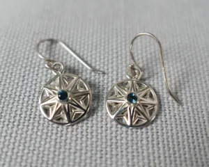 Small Flower Drop Earrings, London Blue Topaz Sterling Silver