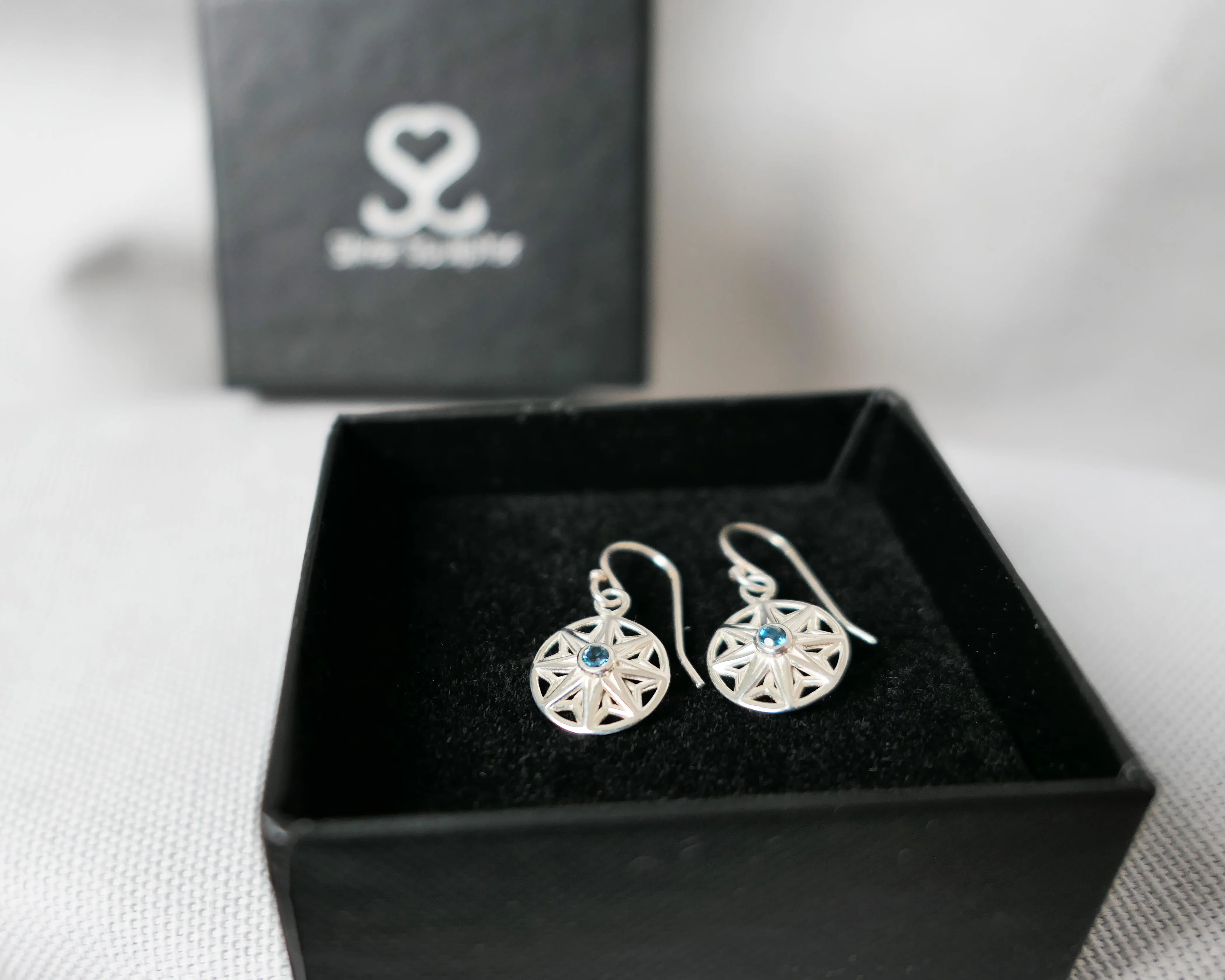 Small Flower Drop Earrings, London Blue Topaz Sterling Silver