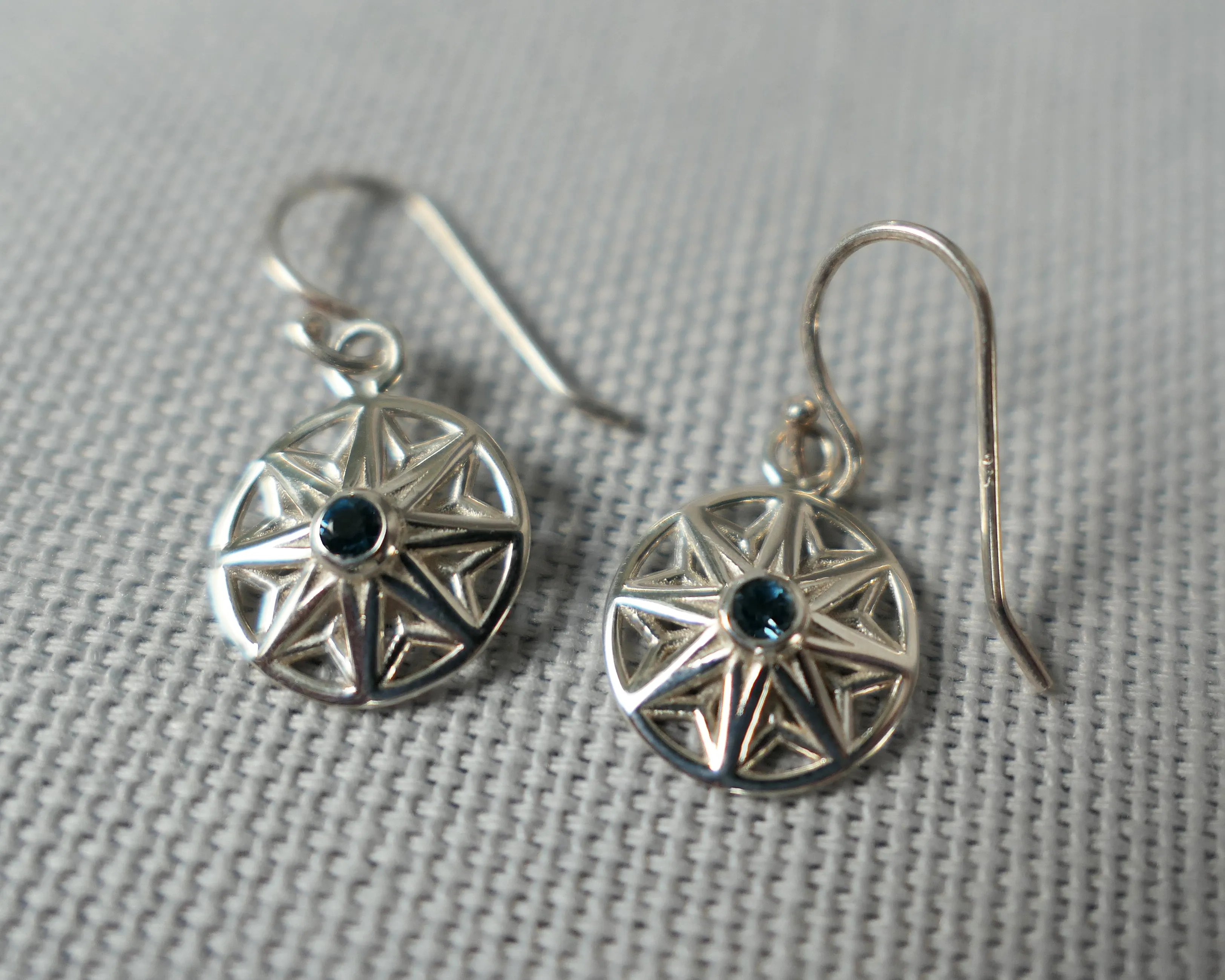 Small Flower Drop Earrings, London Blue Topaz Sterling Silver