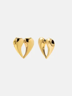 Solid Double Teardrop Heart Shape Stud Earring