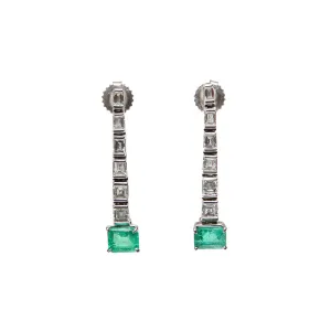 Step Cut Drop Emerald and Diamond Earrings