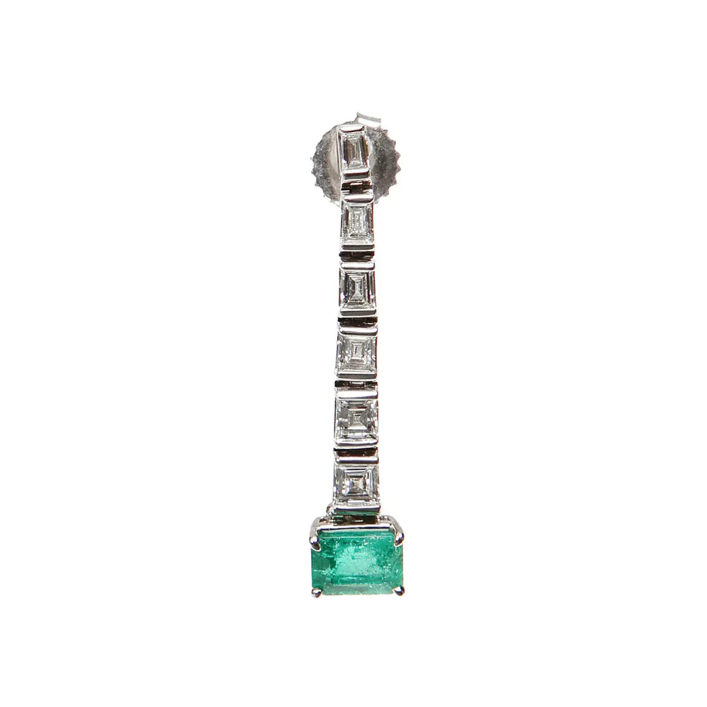 Step Cut Drop Emerald and Diamond Earrings