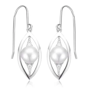 Sterling Silver Freshwater Pearl 7.5-8 mm White Cubic Zirconia Earrings