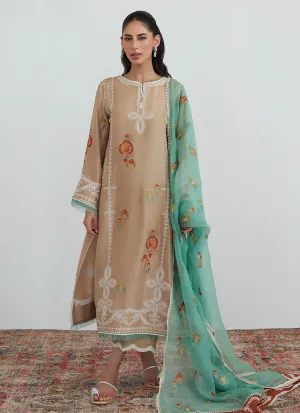 Tara Collection 23 - Latte Embroidered Shirt With Organza Dupatta