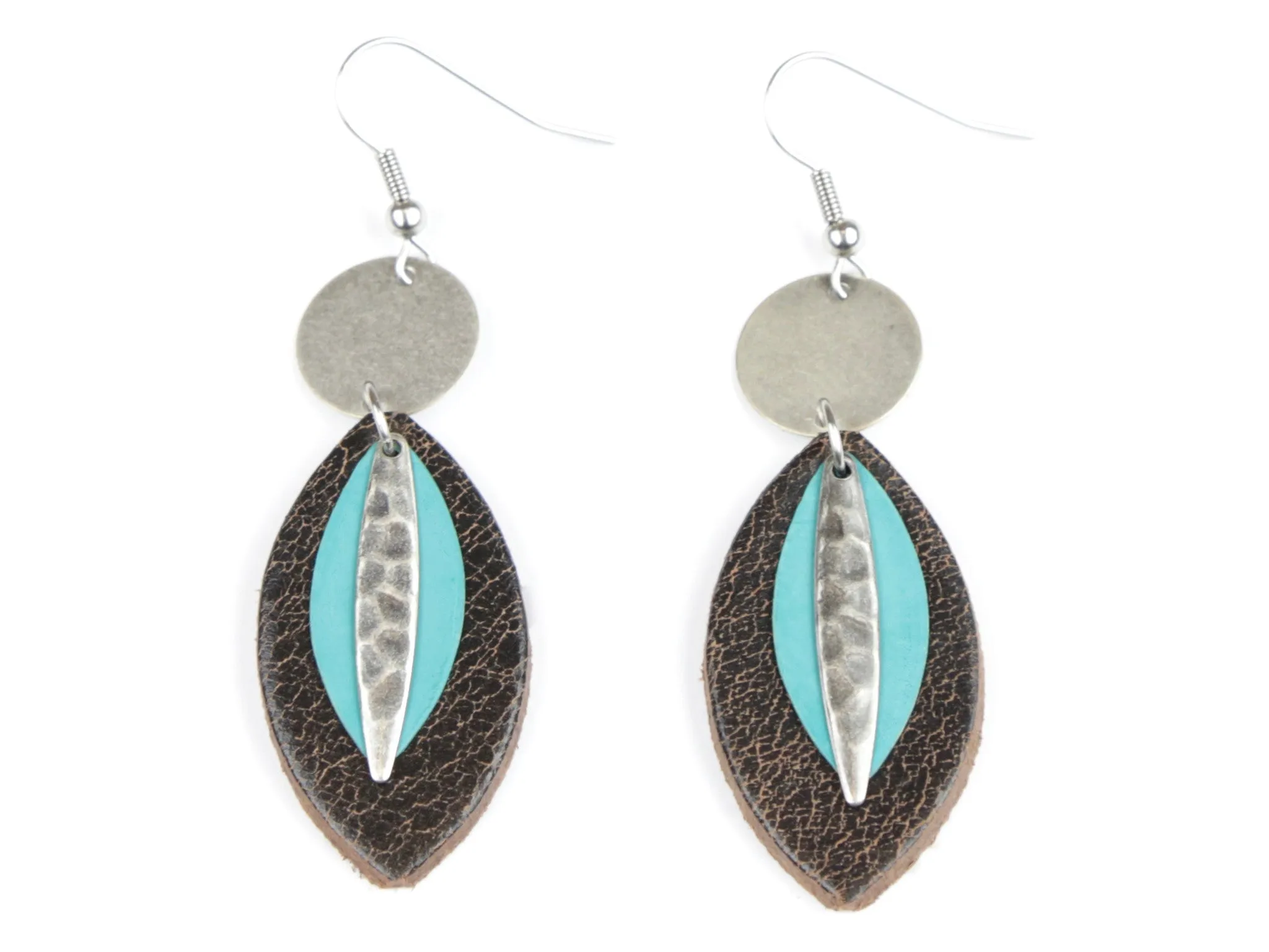 Turquoise Tear-Drop Leather Earrings