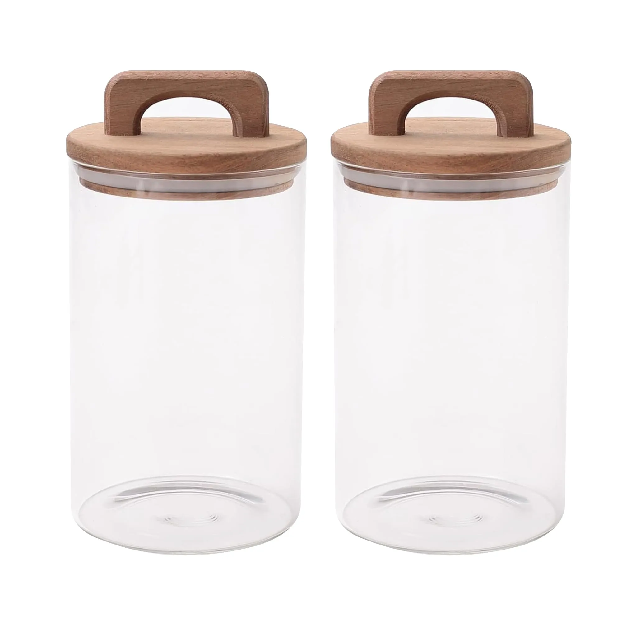 UMAI 1000ml Glass Jars with Wooden Lid, Set of 2 | Airtight Kitchen Storage Containers | Moisture & Dust Proof | Cookies Spices Tea Coffee Sugar Dry Fruits Organizer | Transparent Jar with Handle